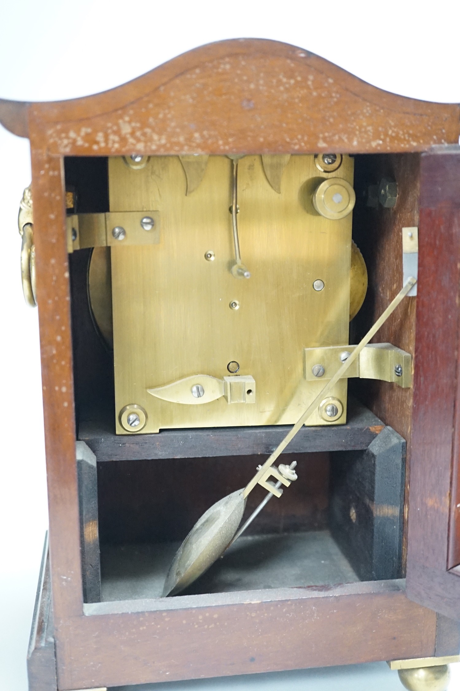 A brass strung mahogany mantel clock, dial signed Maple & Co, London, 28cm